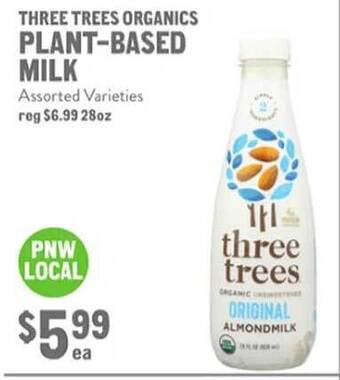 New Seasons Market Three trees organics plant-based milk offer