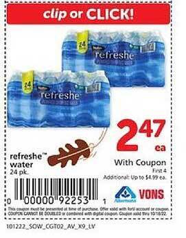 Vons Refreshe water offer