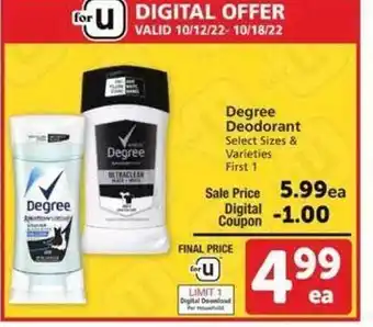 Vons Degree deodorant select sizes & varieties first offer
