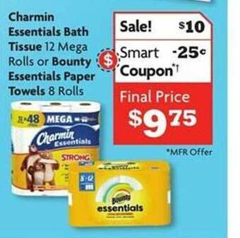 Family Dollar Charmin essentials bath tissue or bounty essentials paper towels offer