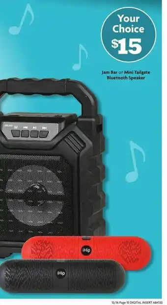 Family Dollar Jam bar or mini tailgate bluetooth speaker offer