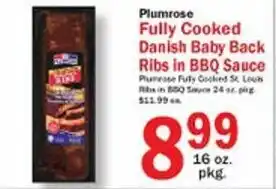 Food Bazaar Fully Cooked Danish Baby Back Ribs in BBQ Sauce 16 oz offer
