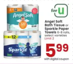 Albertsons Angel Soft Bath Tissue or Sparkle Paper Towels 6-8 rolls, offer
