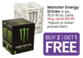 Albertsons Monster Energy Drinks 4-pk., 15.5-16 oz cans offer