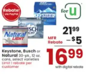 Albertsons Keystone, Busch or Natural 30-pk., 12 oz. cans offer