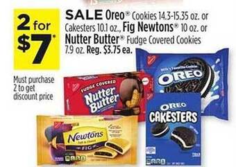 Dollar General Oreo cookies or cakesters, fig newtons or nutter butter fudge covered cookies offer