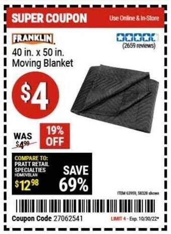 Harbor Freight Tools Franklin moving blanket offer