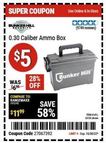 Harbor Freight Tools Bunker hill 0.30 caliber ammo box offer