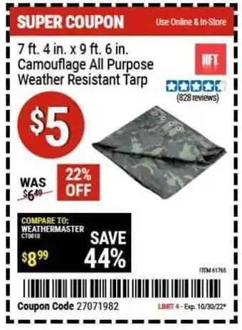 Harbor Freight Tools Hft camouflage all purpose weather resistant tarp offer
