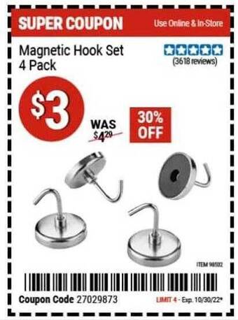 Harbor Freight Tools Magnetic hook set 4 pack offer
