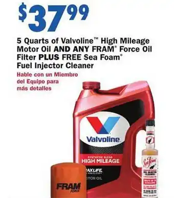 Valvoline high mileage motor oil and force oil filter plus free sea foam fuel injector cleaner