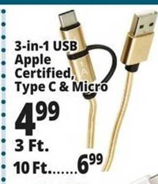 Ocean State Job Lot 3-in-1 usb apple certified, type c & micro offer