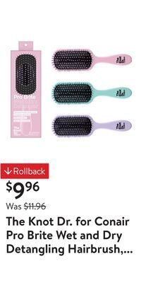 Walmart The knot dr. for conair pro brite wet and dry detangling hairbrush, colors vary offer