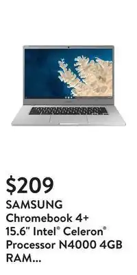 Walmart Samsung chromebook 4+ 15.6" intel® celeron® processor n4000 4gb ram 64gb emmc intel uhd graphics 600 - xe350xba-k02us offer