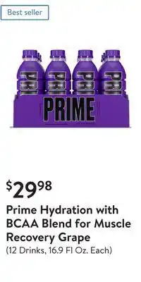 Walmart Prime hydration with bcaa blend for muscle recovery grape offer