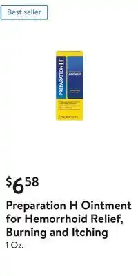 Walmart Preparation h ointment for hemorrhoid relief, burning and itching offer