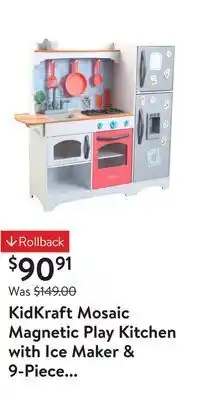 Walmart Kidkraft mosaic magnetic play kitchen with ice maker & 9-piece accessory play set - coral offer