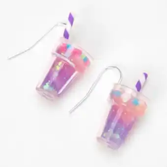 Claire's Purple glow in the dark glitter milkshake 1" drop earrings offer