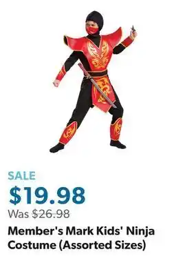 Sam's Club Member's mark kids' ninja costume (assorted sizes) offer