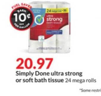 Hy-Vee Simply done ultra strong or soft bath tissue offer