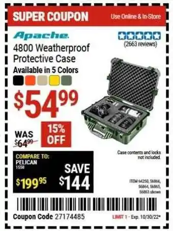 Harbor Freight Tools Apache 4800 weatherproof protective case offer