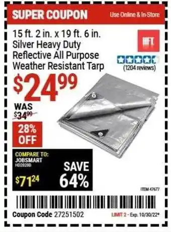 Harbor Freight Tools Silver heavy duty reflective all purpose weather risistant tarp offer