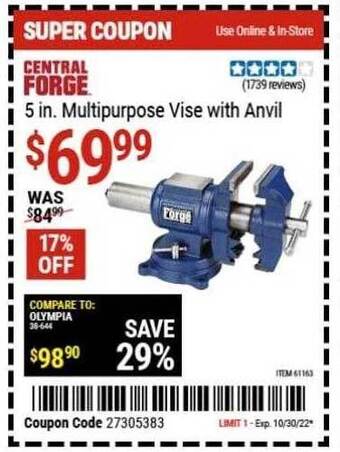 Central forge multipurpose vise with anvil