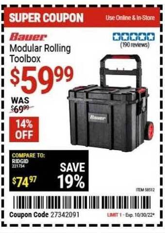 Harbor Freight Tools Bauer modular rolling toolbox offer