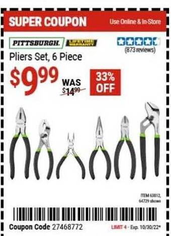 Harbor Freight Tools Pittsburgh pliers set, 6 piece offer