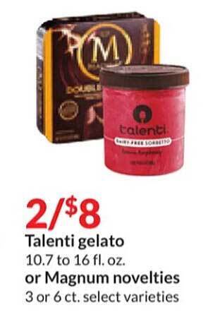 Hy-Vee Talenti gelato or magnum novelties offer