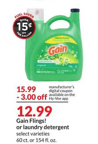 Hy-Vee Gain flings! or laundry detergent offer