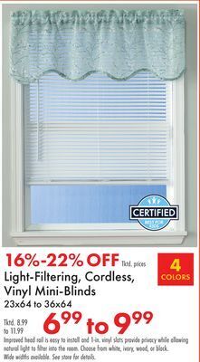 Boscov's Light-filtering, cordless, vinyl mini-blinds 23x64 to 36x64 offer