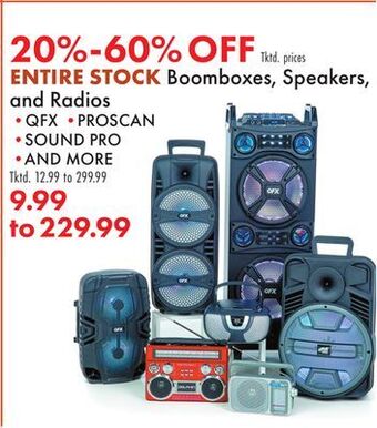 Boscov's Entire stock boomboxes, speakers, and radios offer