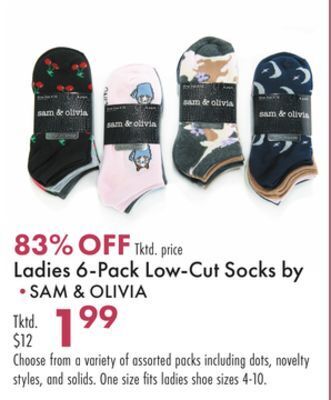 Boscov's Ladies 6-pack low-cut socks by sam & olivia offer