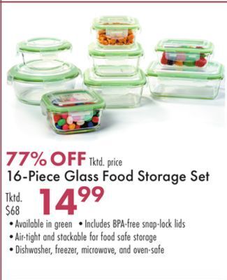 Boscov's 16-piece glass food storage set offer