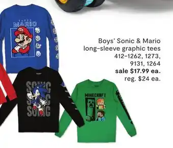 JC Penney Boys' sonic & mario long-sleeve graphic tees offer