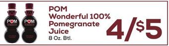 DeCicco & Sons Pom wonderful 100% pomegranate juice offer