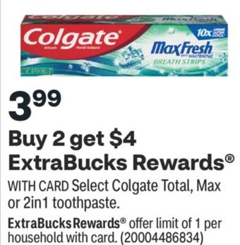 CVS Select colgate total, max or 2in1 toothpaste offer