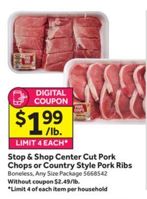 Stop&Shop Stop & shop center cut pork chops or country style pork ribs offer