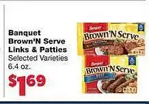 Sun Mart Banquet brown'n serve links & patties offer