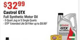 AutoZone Castrol gtx full synthetic motor oil offer