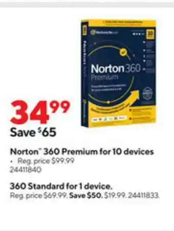 Staples Norton 360 Premium For 10 Devices, 360 Standard For 1 Device offer