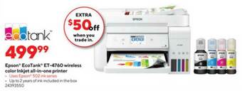 Staples Epson Ecotank Et-4760 Wireless Color Inkjet All-in-one Printer offer