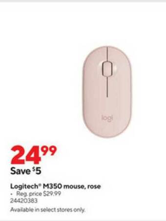 Staples Logitech M350 Mouse, Rose offer