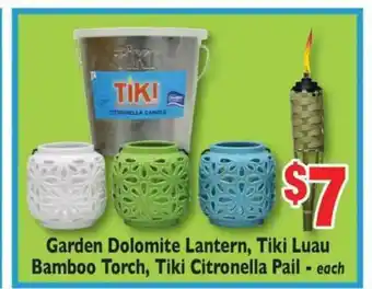 Weis Markets Garden Dolomite Lantern, Tiki Luau Bamboo Torch, Tiki Citronella Pail offer