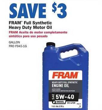 Carquest Fram full synthetic heavy duty motor oil offer