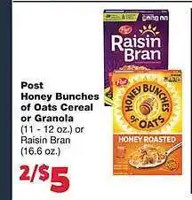 Sun Mart Post honey bunches of oats cereal or granola offer