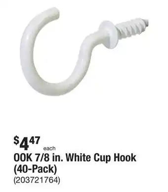 The Home Depot Ook 7/8 in. white cup hook (40-pack) offer