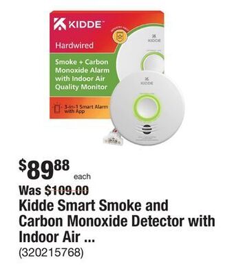 The Home Depot Kidde smart smoke and carbon monoxide detector with indoor air quality monitor, hardwired, 10-year lithium backup battery offer