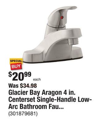 The Home Depot Glacier bay aragon 4 in. centerset single-handle low-arc bathroom faucet in brushed nickel offer